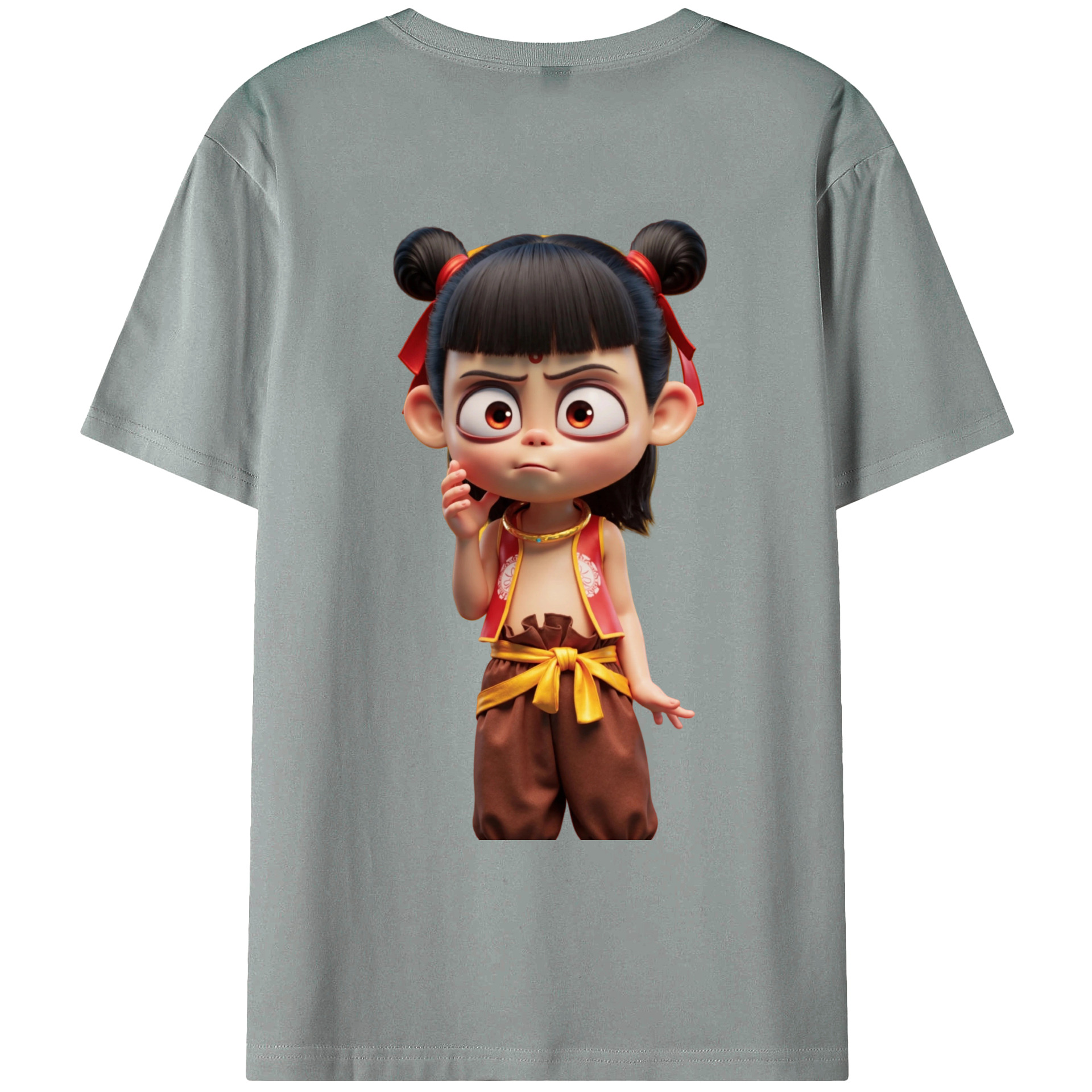（画像用） Ne Zha 2 ナタ 魔童の大暴れ 綿100％ メンズ半袖Tシャツ（バックプリント） 通気性